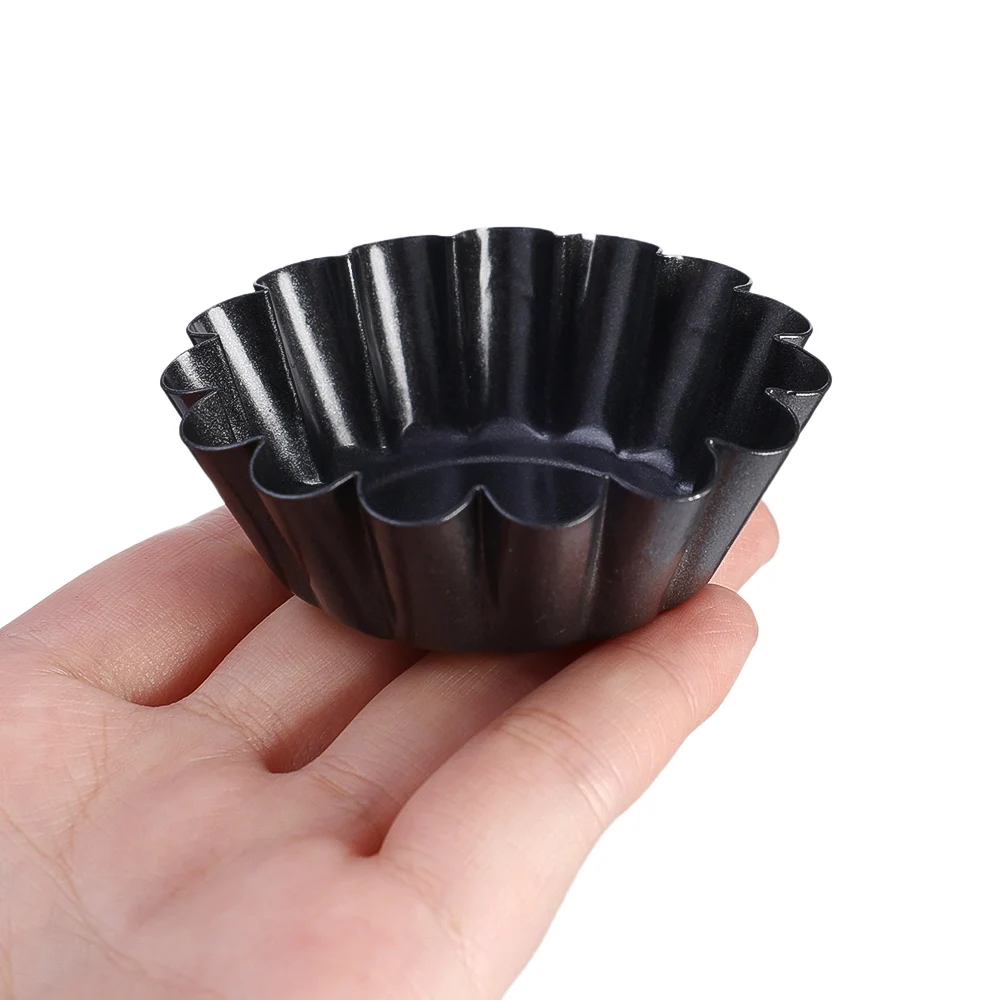 12pcs Non-stick Carbon Steel Mini Egg Tart Pans Reusable Cupcake Mold Flower Cup Cake Mold Muffin Baking Cup Mold