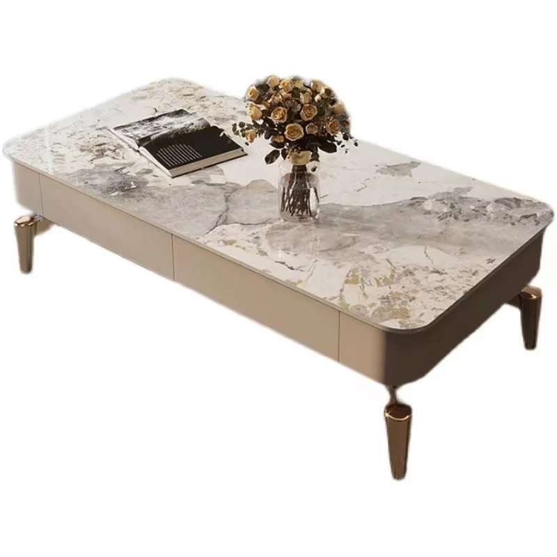 

Light luxury Italian modern with drawers Pandora bright rock slab living room rectangular coffee table