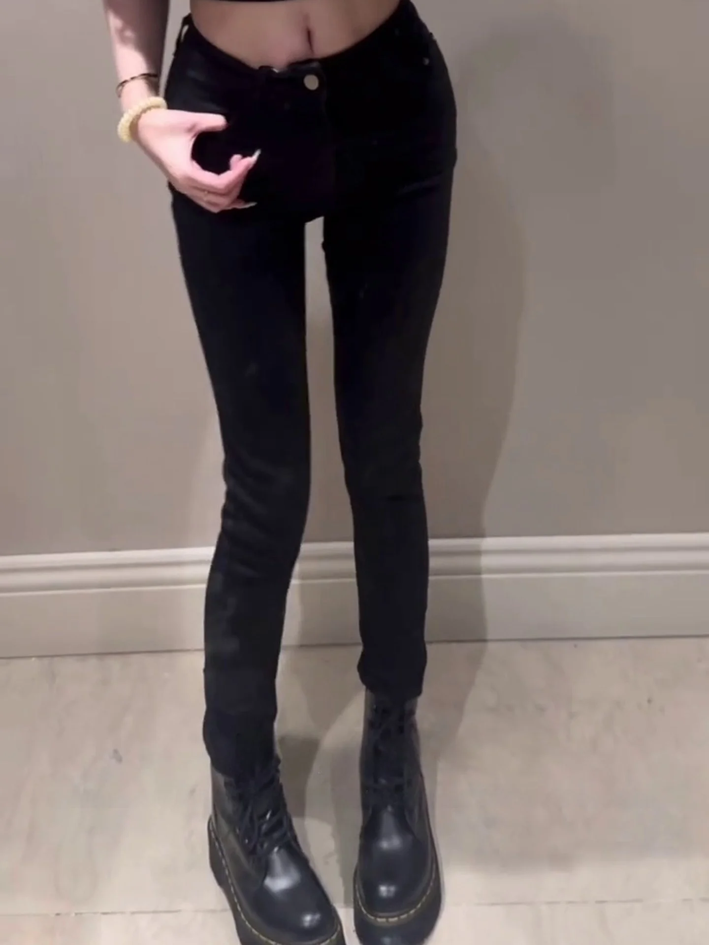 

Slim Fit High Waist Nine-Piece Bla Jeans Women's Basic Sle Korean High Waist Hip Cotton Stretch Denim Pants