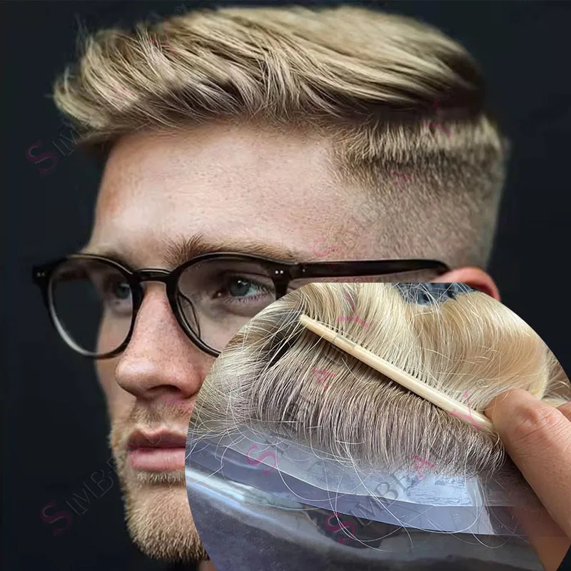 

Ombre Blonde 4T/613 # Медово-коричневые корни, натуральная линия волос, необнаружимый мужской парик, 100% человеческие волосы, мужской парик, 0,06 мм, V-образная петля, тонкая кожа