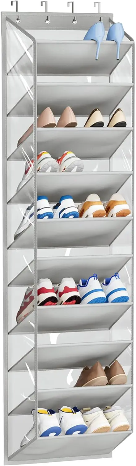 

10 Tiers Over The Door Shoe Organizer with Clear Deep Pockets, Hanging Shoe Rack for Door Storage 20 Pairs Sneakers Holder fo