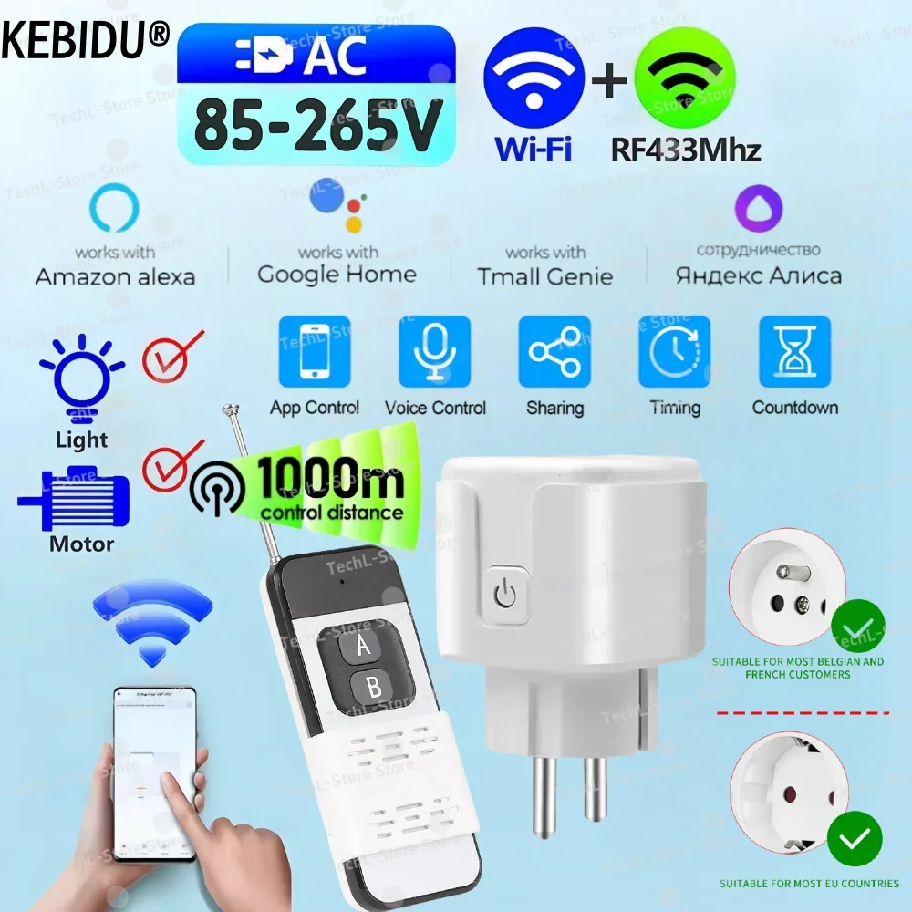 Tuya Smart Socket WiFi RF 433MHz Plug 220V 3000W Wireless Remote Control Outlet Switch EU Voice Control for Alexa Google Home