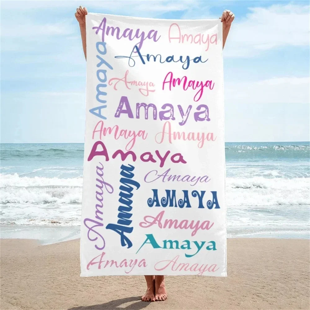 Custom Name Beach Towels For Kids/Youth/Adult Monogram Pool Towel Vacation Gift Picnic Towel Pool Party Gift Absorbent Quick-Dry