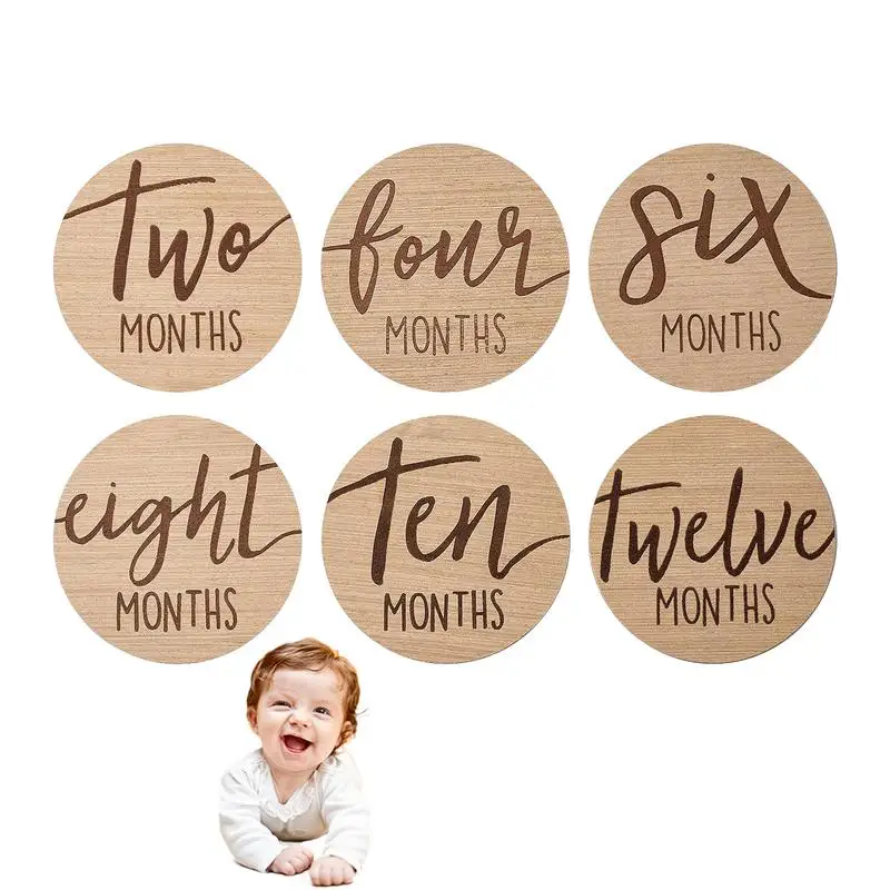 Monthly Milestone Wood Discs Baby Announcement Cards Baby Milestone Blocks Round Baby Announcement Cards Double Sided Smooth