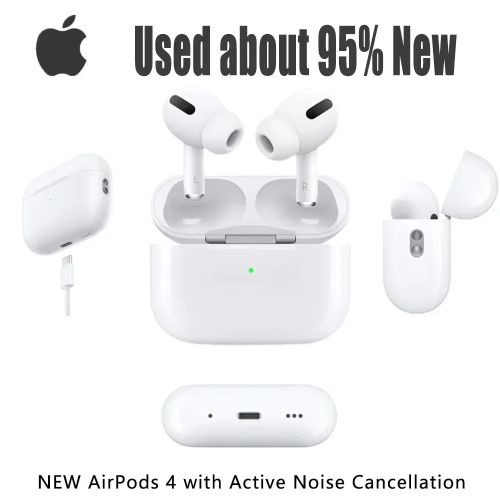 سماعات أذن Apple Airpods Pro 2 3 4 اللاسلكية بتقنية البلوتوث مع خاصية إلغاء الضوضاء النشطة مع علبة شحن لهاتف IPhone iPad