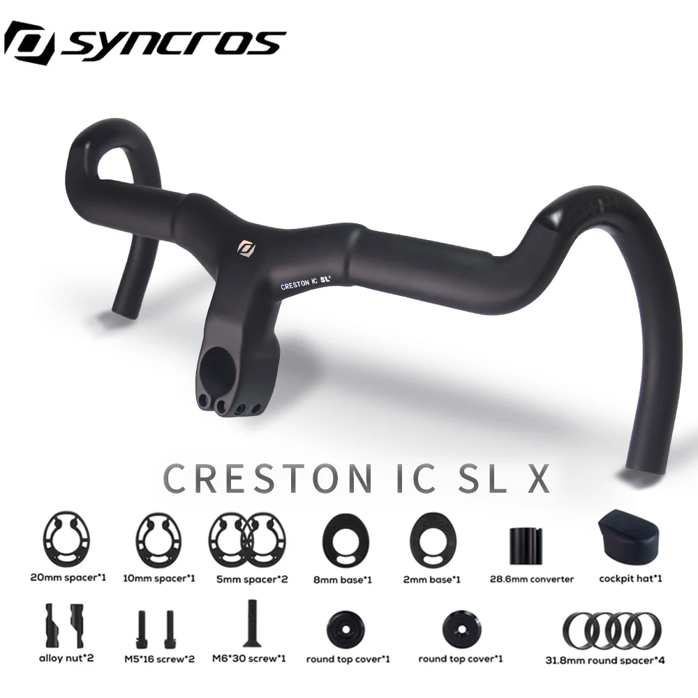 Syncros Chrome Creston IC Sl X Gravel Integrated Cockpit 28.6/31.8mm Internal Cable Routing Bicycle Carbon Handlebar