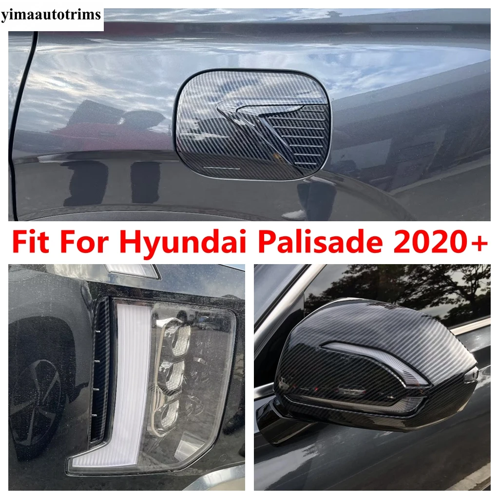 

Front Fog Light Eyebrow / Rearview Mirror Cap / Fuel Oil Tank Cover Trim For Hyundai Palisade 2020 2021 Carbon Fiber Accessories