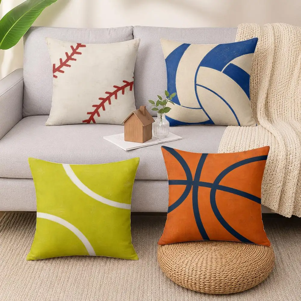 Football Basketball Baseball Sports Cushion Cover Soft Short Plush Pillow Cases Hidden Zipper Sofa Bedroom Home Decor Gift