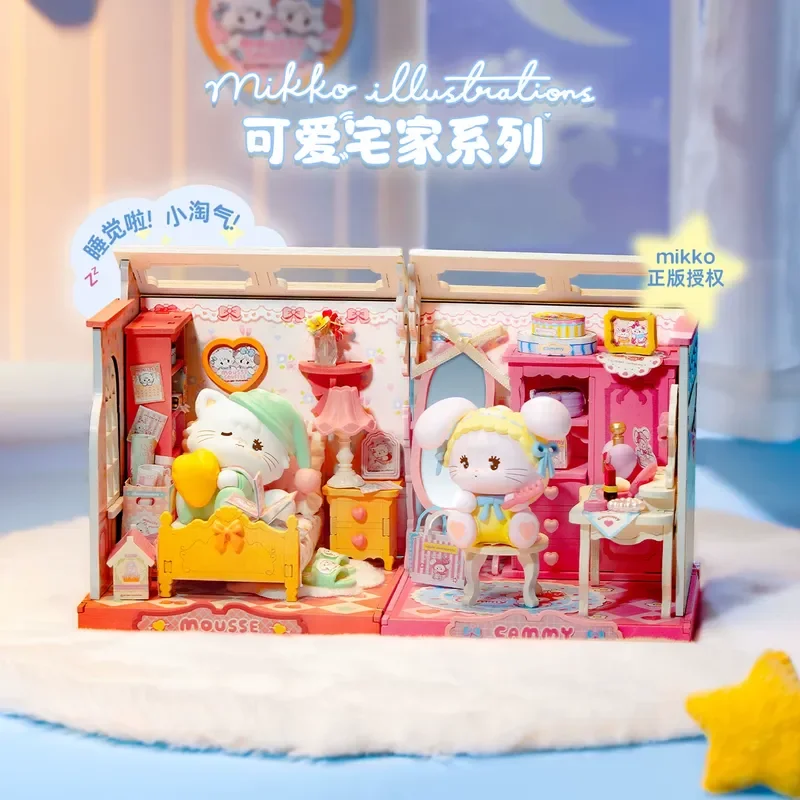 

Kawaii Mikko Diy Miniature House Hand Assembled Blind Box Toys Anime Mousse Cammy Micro Surprised Box Room Scene Ornaments Gifts