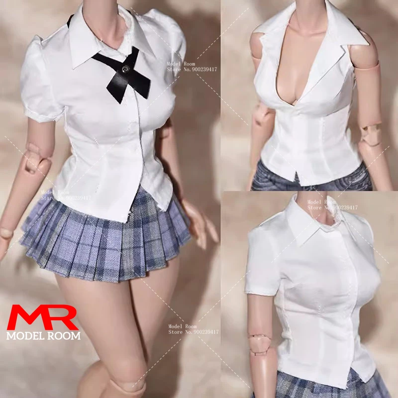 Customized 1/6 Scale Female White T-shirt Plaid Pleated Skirt Clothes Model Fit 12'' TBL S07C AT202 Soldier Action Figure Body