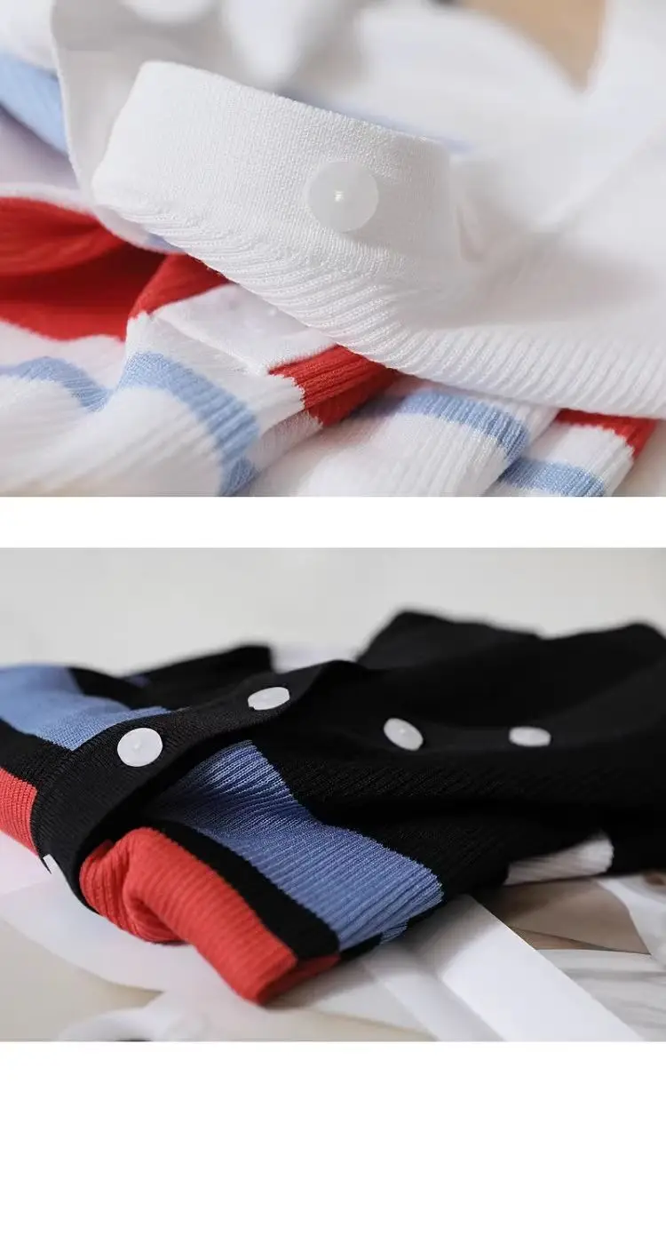 T-shirt allentata a righe color block a maniche corte in seta di ghiaccio 2025 moda estate nuovo maglione lavorato a maglia