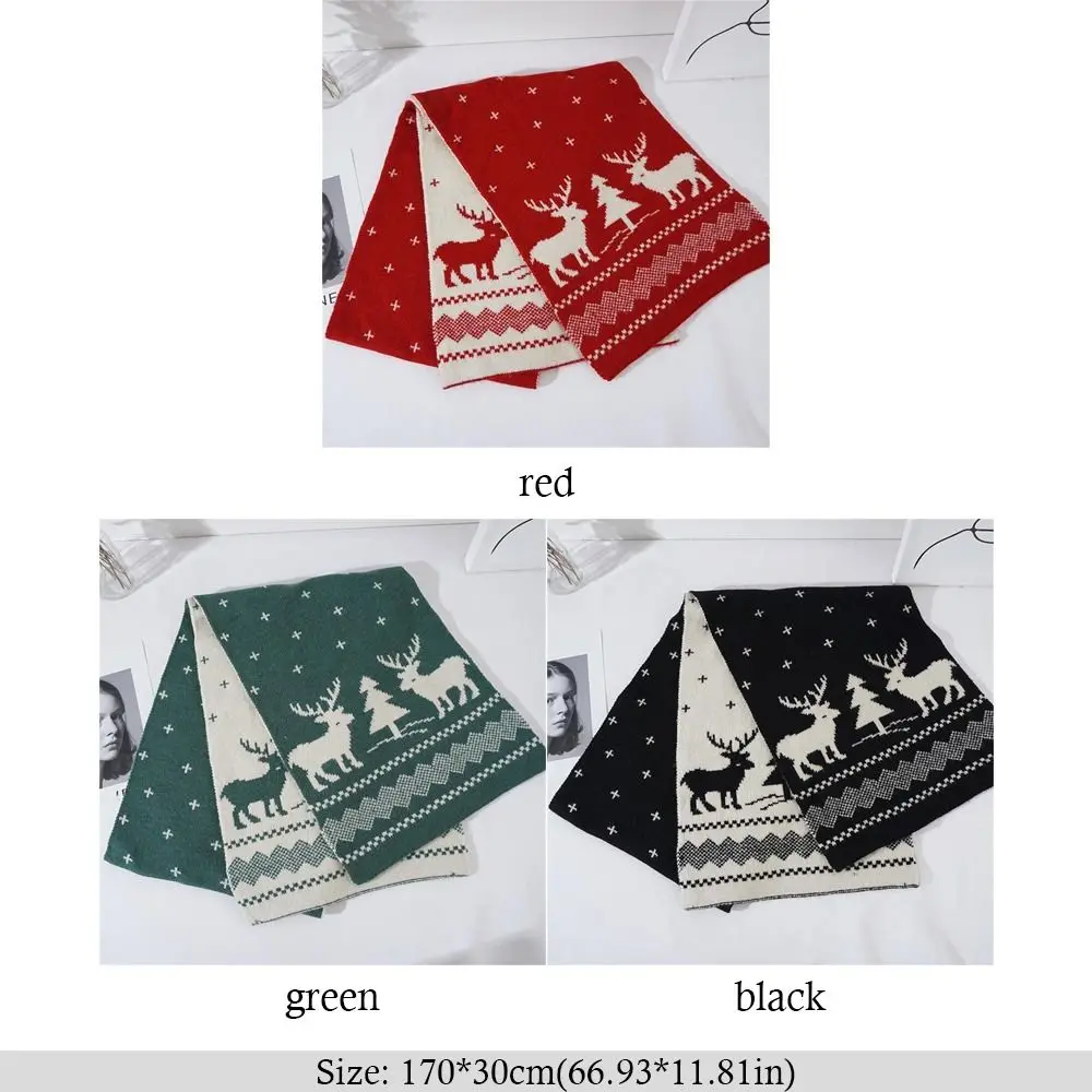 Fashion Christmas Pattern Long Scarf Printed Snowflake Winter Warm Red Scarf Knitted Double-sided Couple Shawl Gift for Outdoor