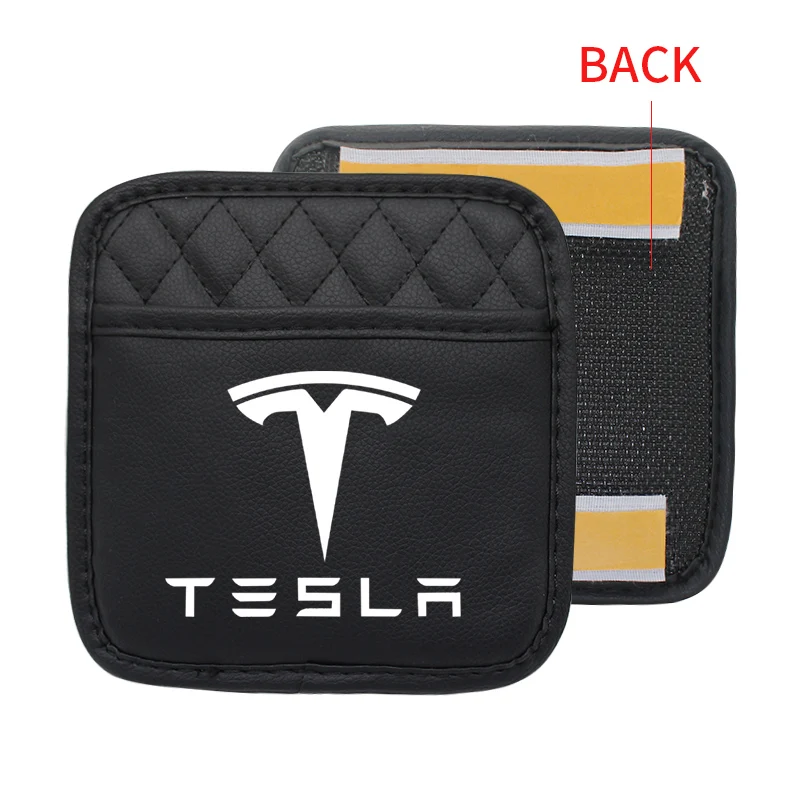 Car Logo Badge Leather Seat Back Storage Multi-Pocket For Model 3 Model S X Model Y Universal Auto Organizer Sticker Accessories