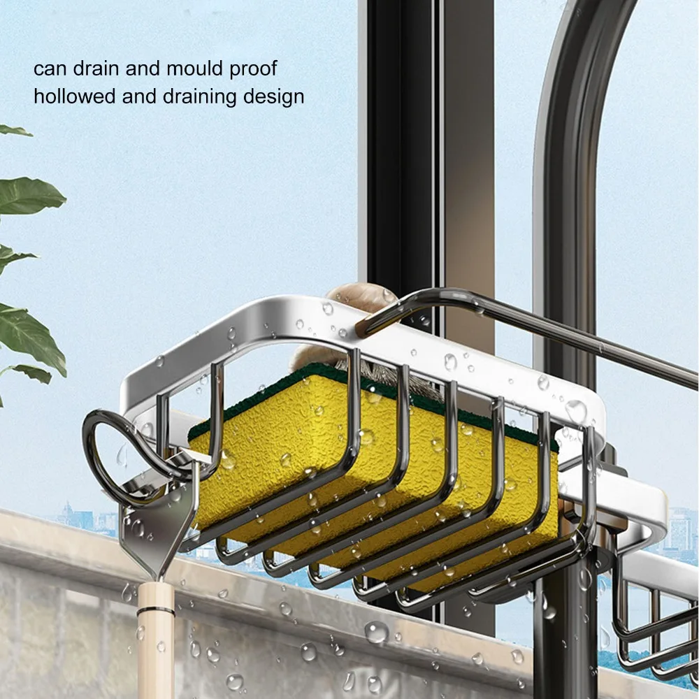 Aluminum Plastic Sink Shelf Silver Black Gold Adjustable Drainer Shelf Basket with Towel Rod Easy Installation