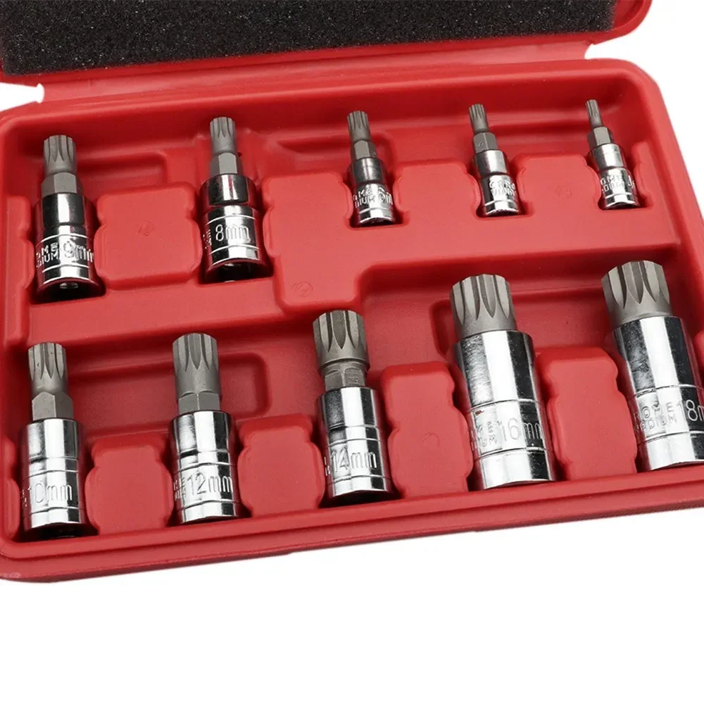 10Pcs XZN Tampered Triple Square Spline Bit Socket Set 3/8\