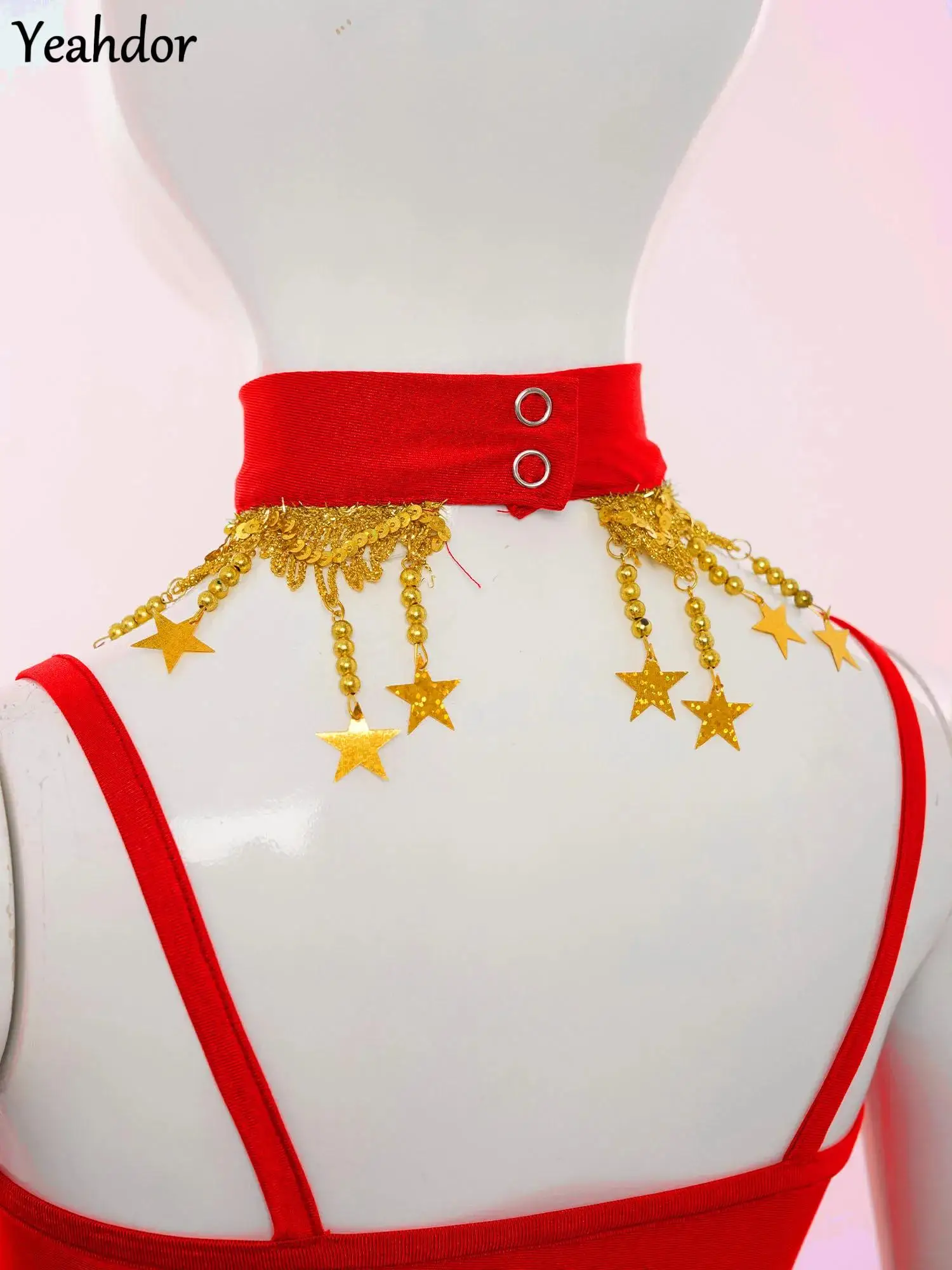 

Kids Girls Sequin Belly Dance Outfit Tassels Crop Top with Chiffon Skirt Detachable Collar Halloween Indian Belly Dance Costumes