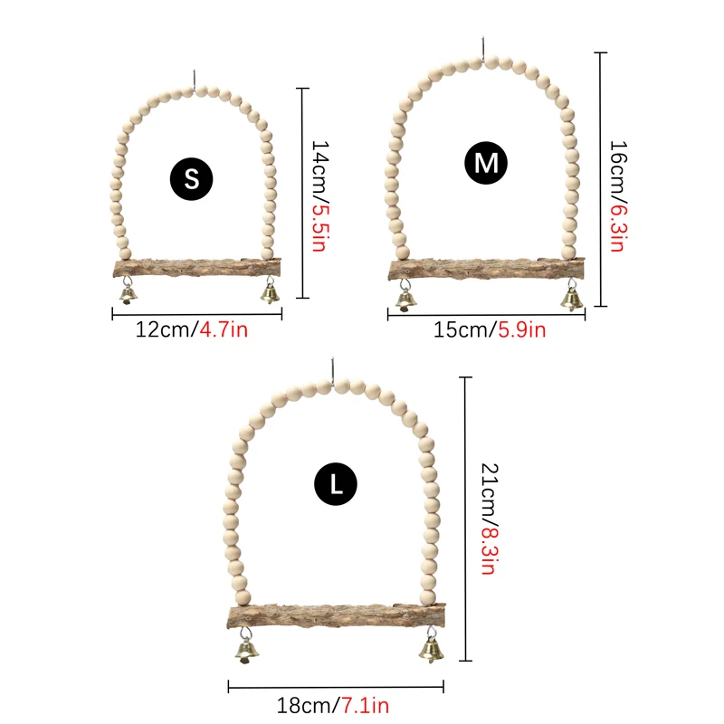 Wooden Bird Swings Training Toy with Hanging Bell for Cockatiels Parakeets Cage Accessories Birdcage Parrot Perch Stand Play Gym