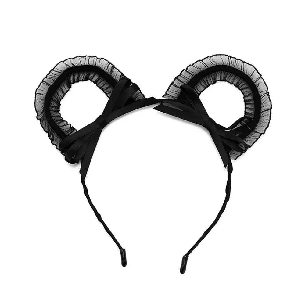 Fashion Thin Cat EarsHairband Bow Headwear Lace Headband Hair Hoop Head Bezel Hair Band Makeup