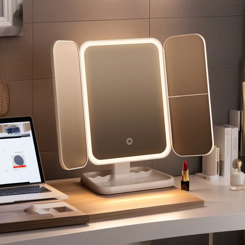 مرآة ماكياج LED قابلة للطي مع 3X أضواء مكبرة تعمل باللمس عكس الضوء للنساء والطلاب غرفة النوم هدية الطاولة #1