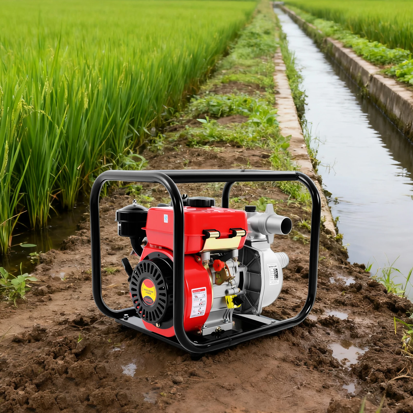 مضخة مياه ديزل 7.5 حصان 110 جرام في الدقيقة محرك شمسي 2 بوصة مع خرطوم 7.5 متر لري المزرعة والصرف ومياه الحريق