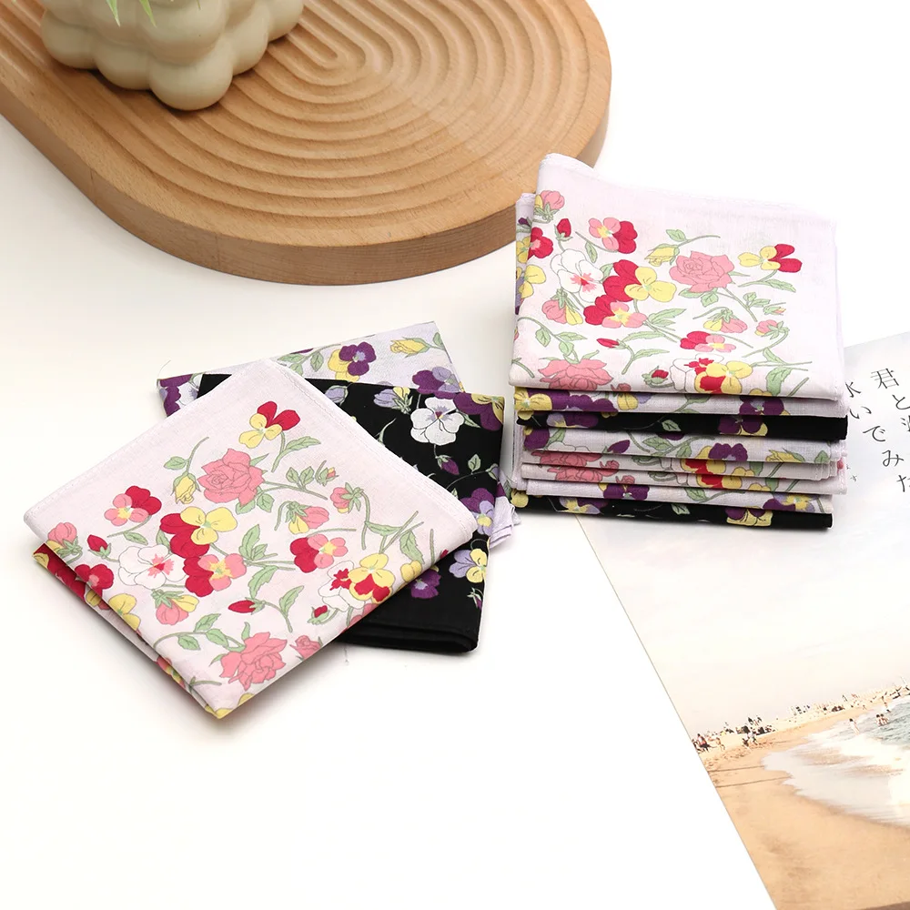 3/6 Pcs Vintage Nostalgic Flower Handkerchief Ladies Cotton Printed Going Out Portable Wedding Gift 43cm