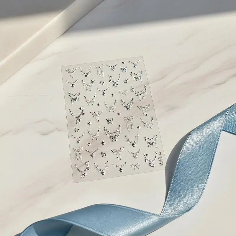 1 Sheet Bowknot Butterfly Necklace Nail Art Decals Silver Gold Stamping Waterproof Self-Adhesive for Women Daily Manicure Use