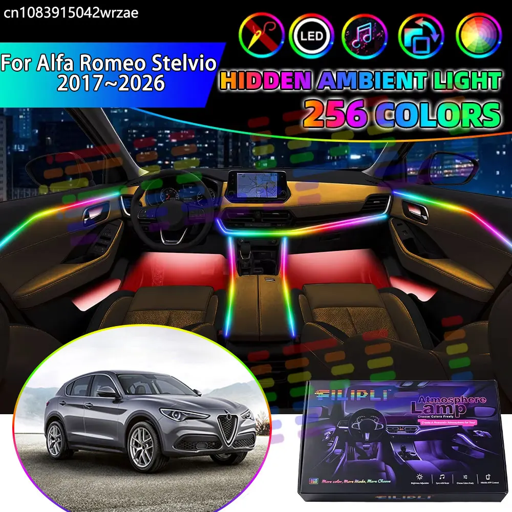 For Alfa Romeo Stelvio 2017~2026 949 RGB Car Interior Ambient Lights Strips Breathing Lighting Kit App Control LED strips Auto