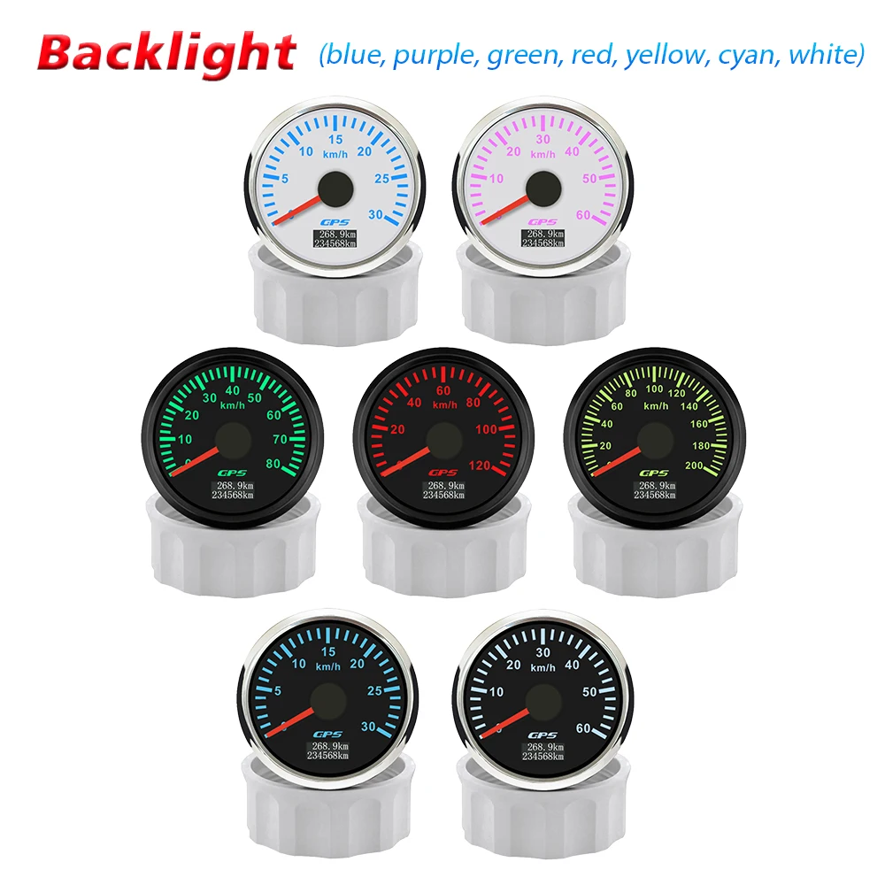

ELING Car Truck 52mm GPS Speedometer 30KM 0-80K 120KMH Speed Gauge Meter Odometer with Total Mileage with 7 Colors Backlight