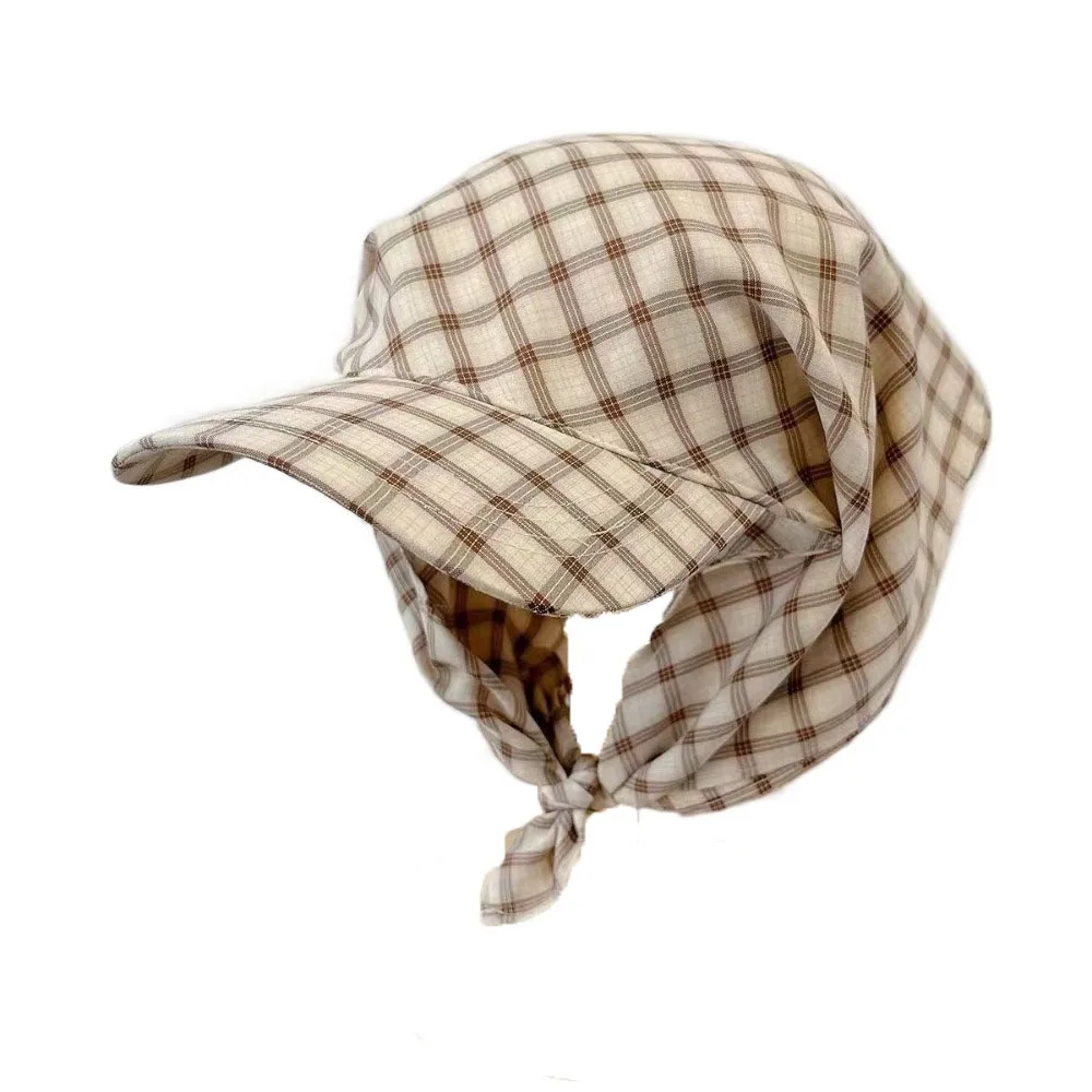 

Rural Style Headscarf Baseball Hat Sunscreen Plaid Triangle Headscarf Hat Sun Cap Scarf Peaked Cap Strappy Bandana Cap Travel