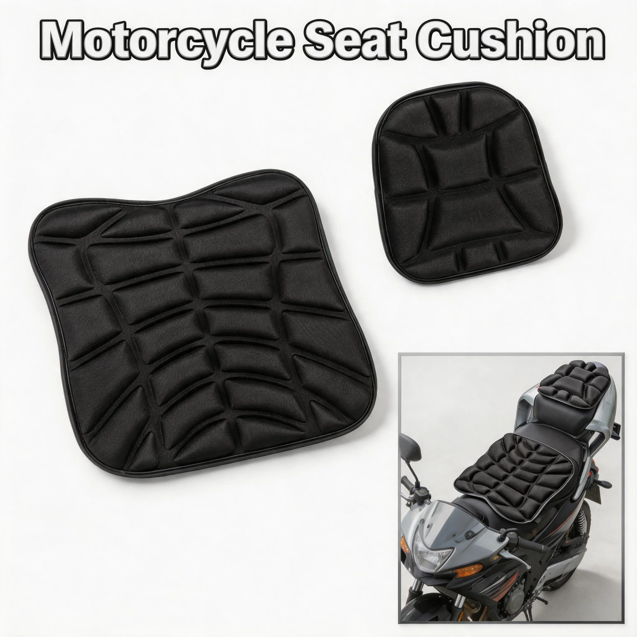 

Universal Fit Motorcycle Seat Pad 2pcs/set 3D Comfort Gel Cushion Breathable Shock Absorbing Motorbike Seat Cushion Cover
