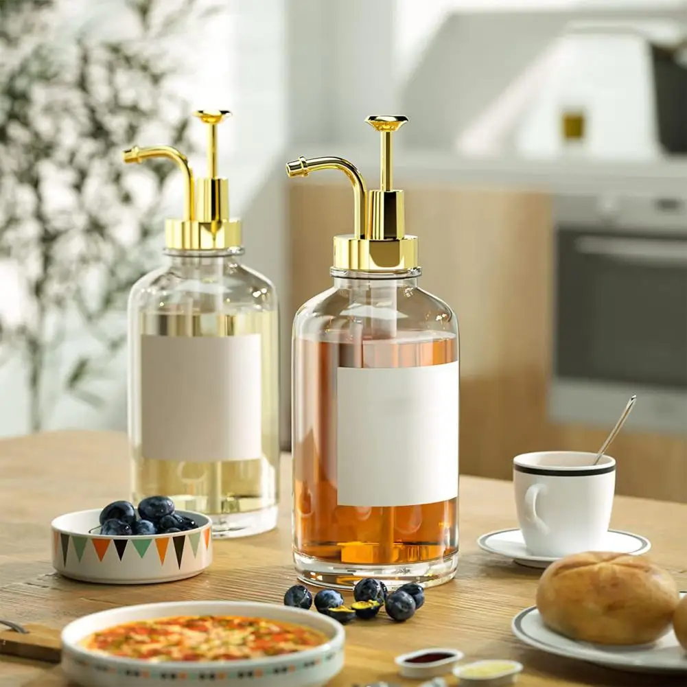 Easy to Clean Syrup Dispenser 2pcs 17oz Glass Syrup Pump Bottles with Labels Coffee Syrup Dispensers for Home Hotel Restaurant