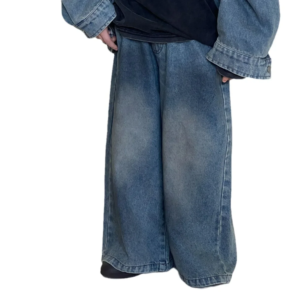 2024 Autumn Korean Edition New Cowboy Versatile Wide Leg Dirty Pants for Middle Aged Children