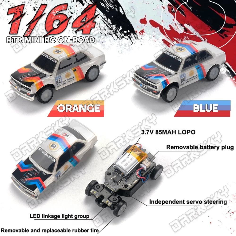 

1/64 RTR Mini RC TinyGear RC Remote Control Car Desktop Simulation Rear Drive Flat Sports Car Racing Car Toy