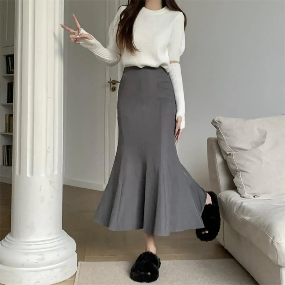 

High-waisted Long Skirt Elegant Fishtail Skirt With Ruffle Trim High Waist Solid Color For Office Lady Wear Special Occasions