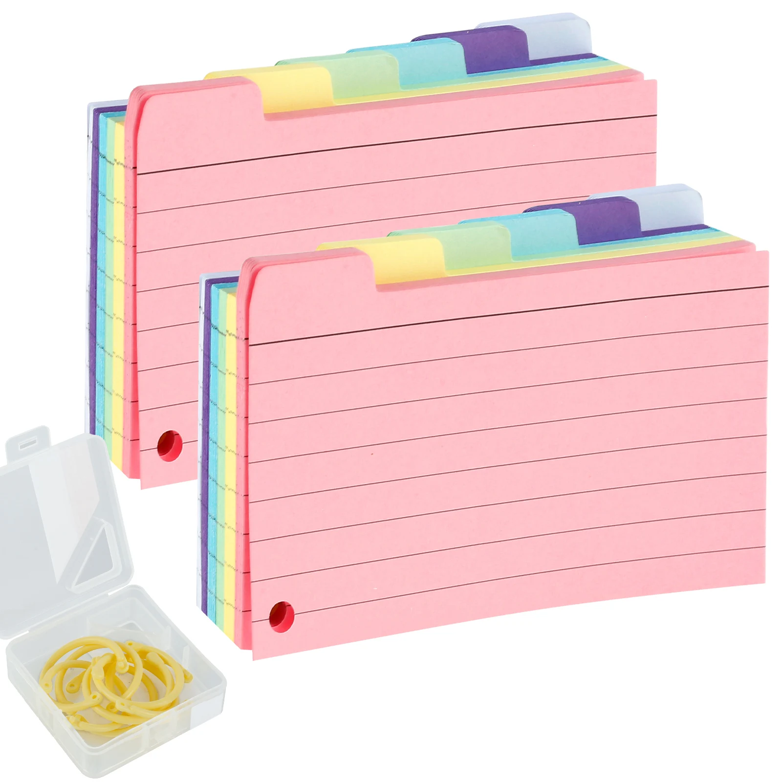 

300 Packs Tabbed Index Cards 8.5x12.5cm Lined Index Card Dividers with 8 Binder Rings Colored Lined Flash Cards for Home Office