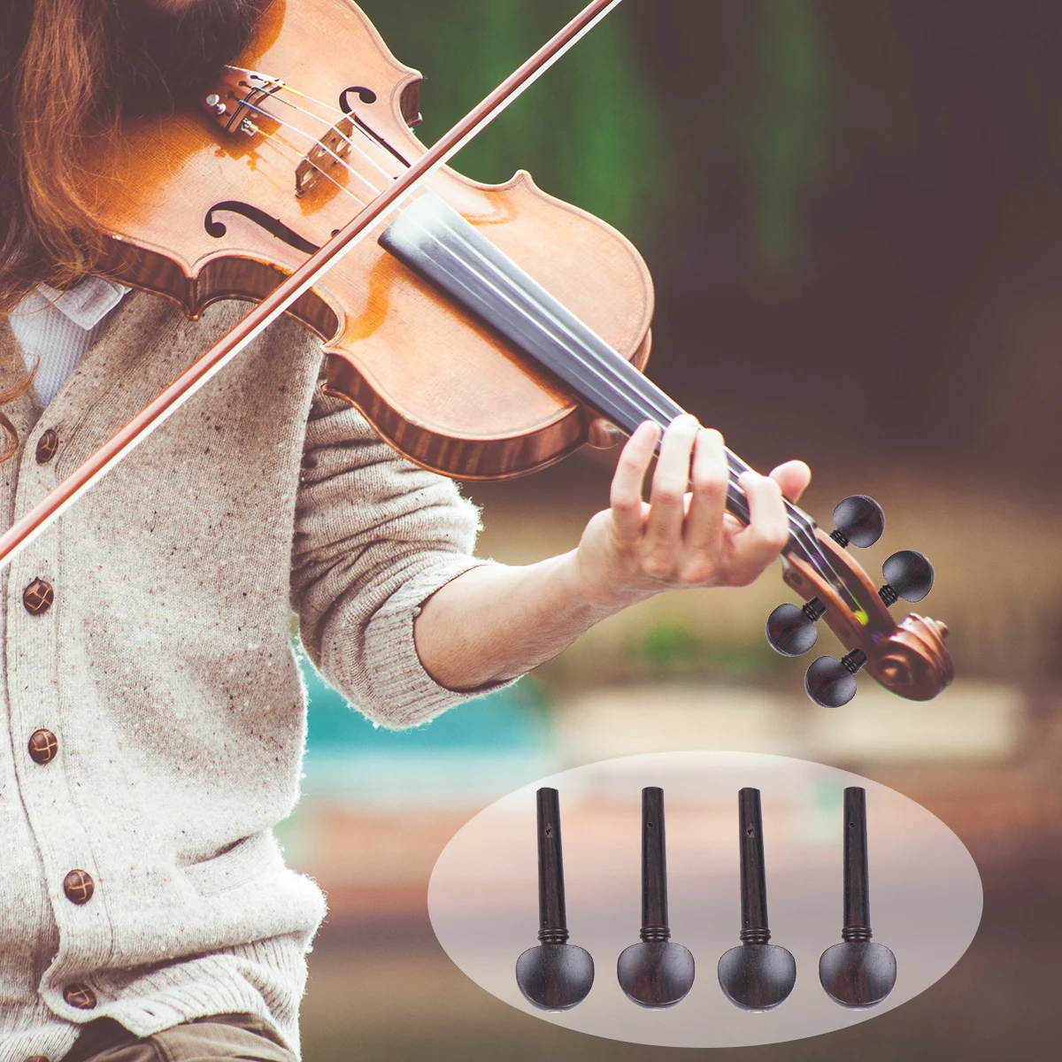 

4pcs Ebony Violin Tuning Pegs 4/4 Full Size Replacement For String Tuning Pegs Instrument Diy Fiddler Accessories