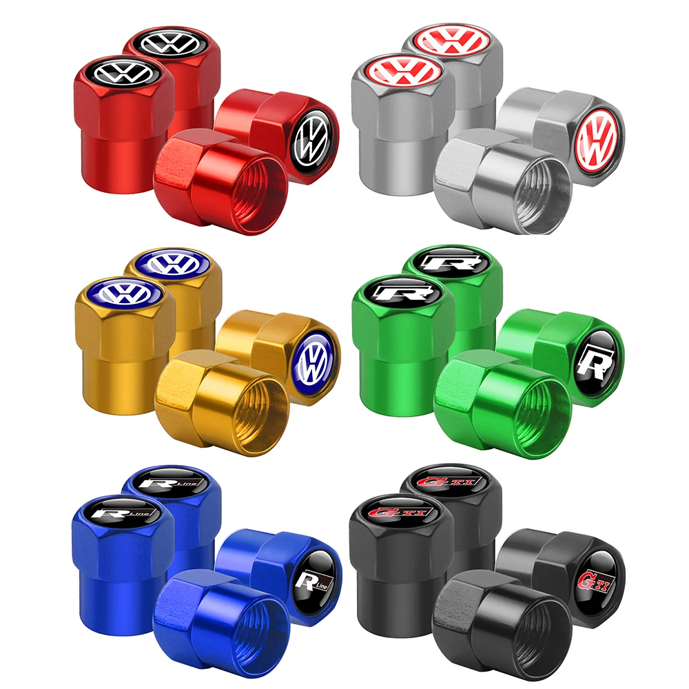 4Pcs Car Tire Valve Stems Cap for Volkswagen VW Scirocco Beetle Polo Tiguan Touran CC T-ROC Golf 4 5 7 Sharan Passat GTI RLINE R