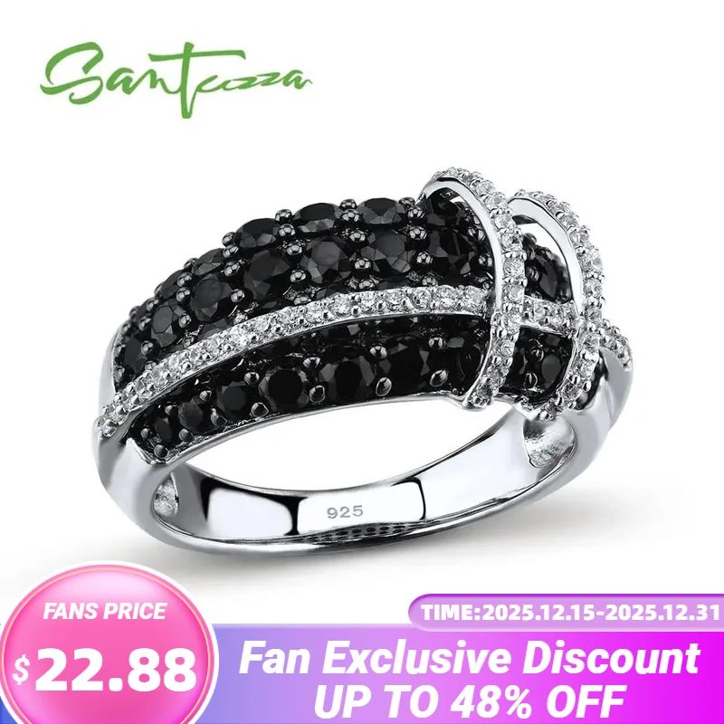

SANTUZZA Silver Ring For Women 925 Sterling Silver Top Quality AAA+ cubic zirconia Natural Black Stones Ring Fashion Jewelry