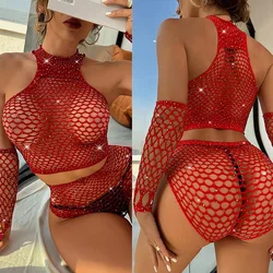 Hot Erotic lingerie Hollow chest revealing large tight mesh suit two-piece set Woman sexy clothing cosplay sexy Sexy panties xxx