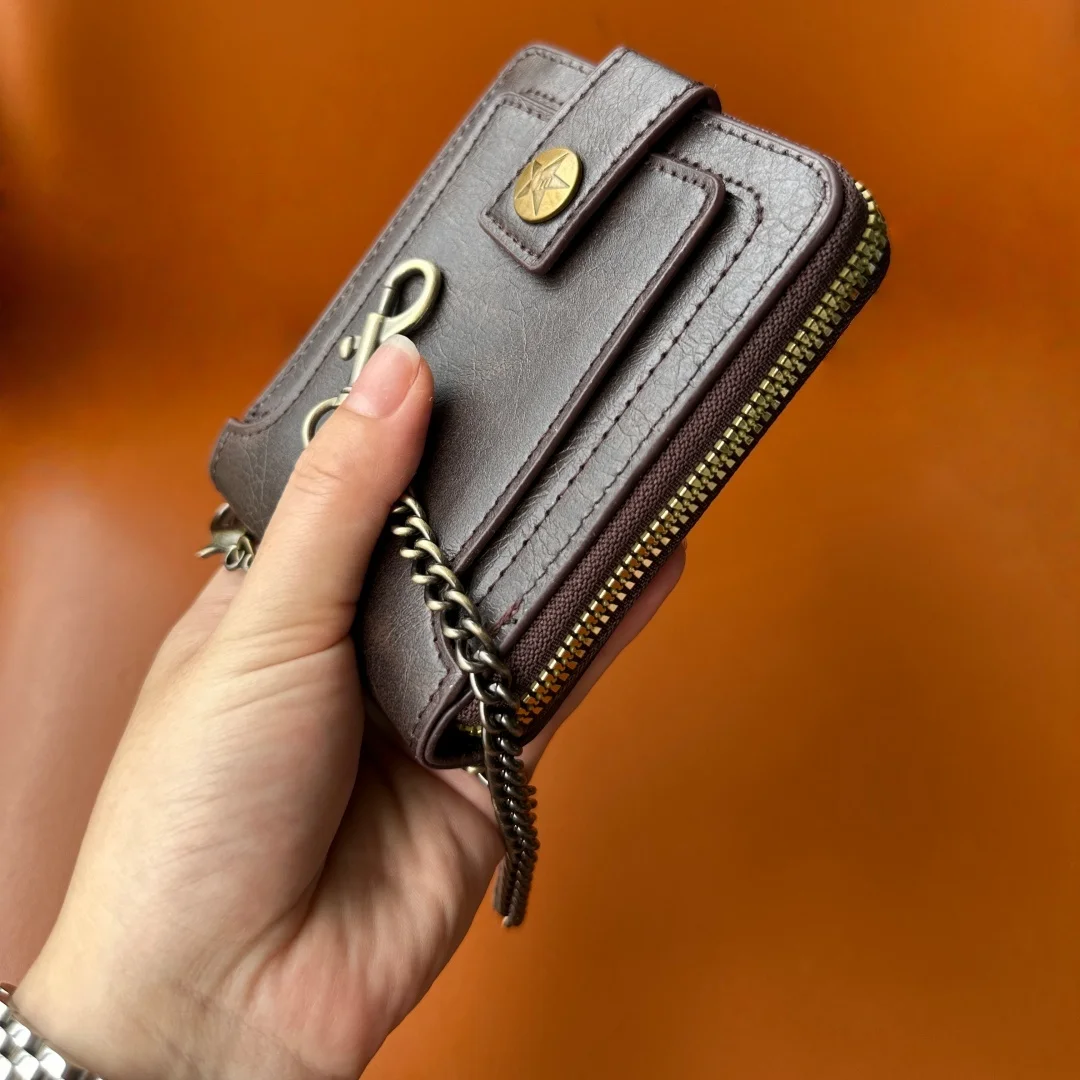 Herren-Geldbörse aus PU-Leder mit Kette, mehreren Kartenfächern und Geldfach, sicherem Schnappverschluss – Vatertagsgeschenk, Geschenk für Papa/Ehemann/Freund, schwarze Geldbörse, Reiseaccessoire,