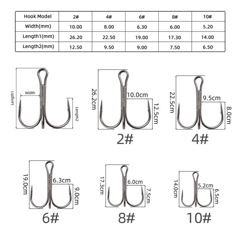 50pcs/box Treble Fishing Hook Fishing Hook High Carbon Steel Treble Overturned Hooks Fishing Tackle Round Bend Treble For Bass