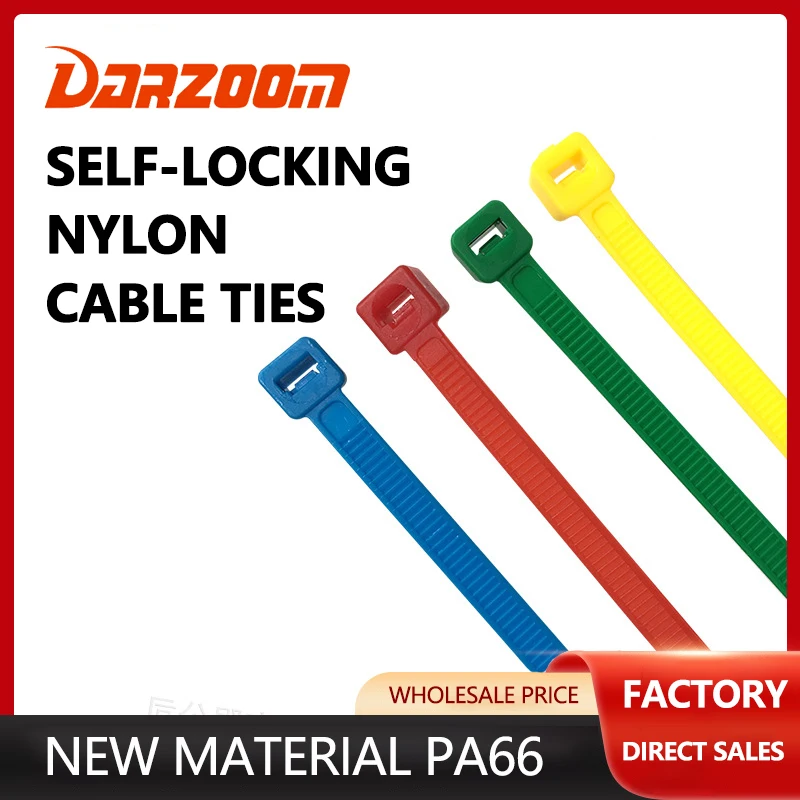 Colorful nylon cable ties, high tensile strength, UV resistant, self-locking, versatile for home and office cable management