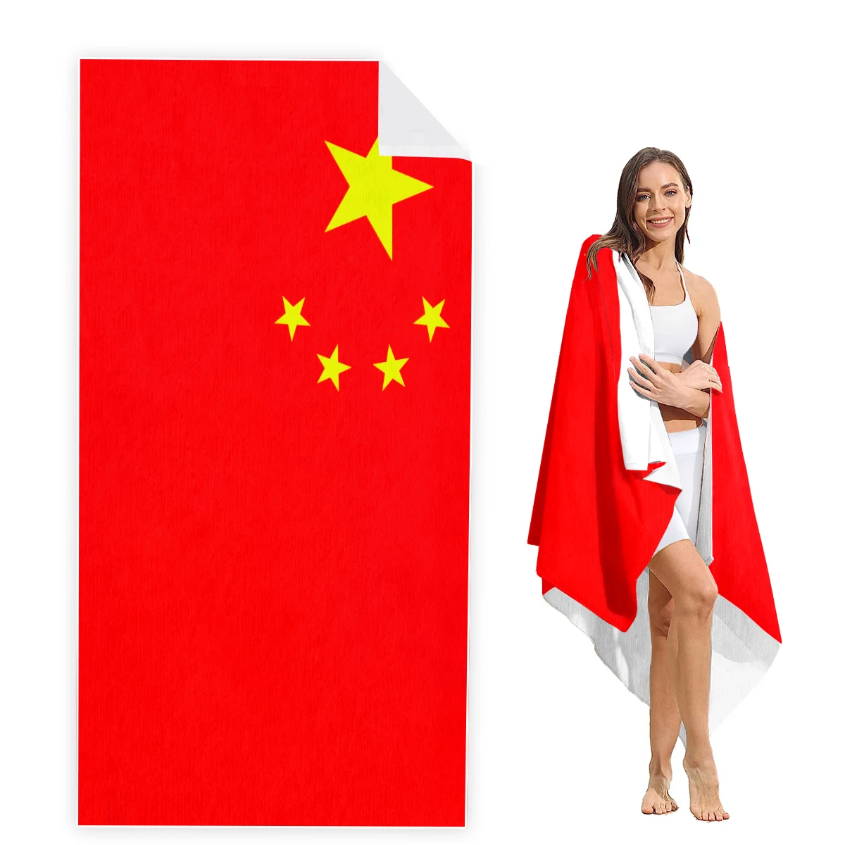 China Flag Beach Towel Oversized, Super Absorbent Sand Free Thick Microfiber Beach Towel,Beach Towels for Kids,Men,Women