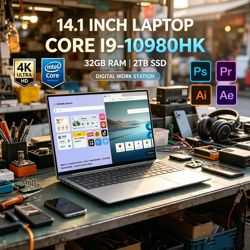 Ultra Slim 14.1" Notebook Intel Core i9‑10980HK 16GB DDR4,2TB SSD,Win11,4K FHD,Wifi6 BT5.2,Perfect for Gaming,Office & Creation