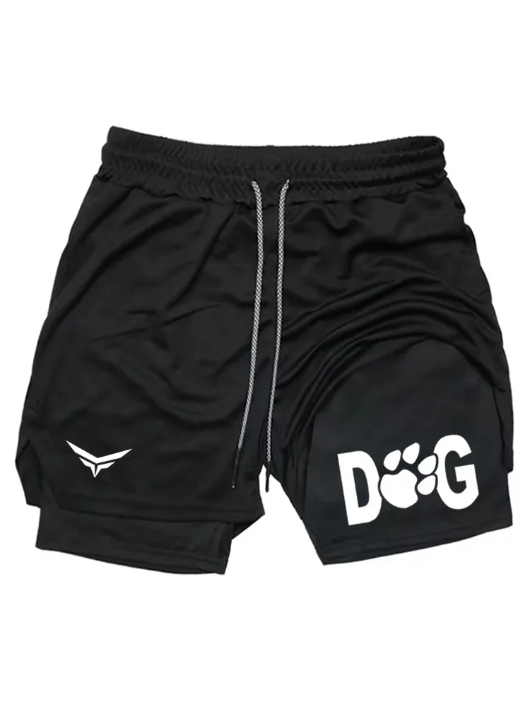 Men's 2-in-1 Double Layer Gym Shorts, DOG Paw Print Quick Dry Workout Running Shorts with Pockets WX047