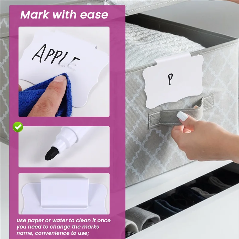 

ABAH-32 Pieces Basket Labels Clips And Pens Set, Includes 32 Pieces Kitchen Clip Label Holder And 2 Pieces Chalk