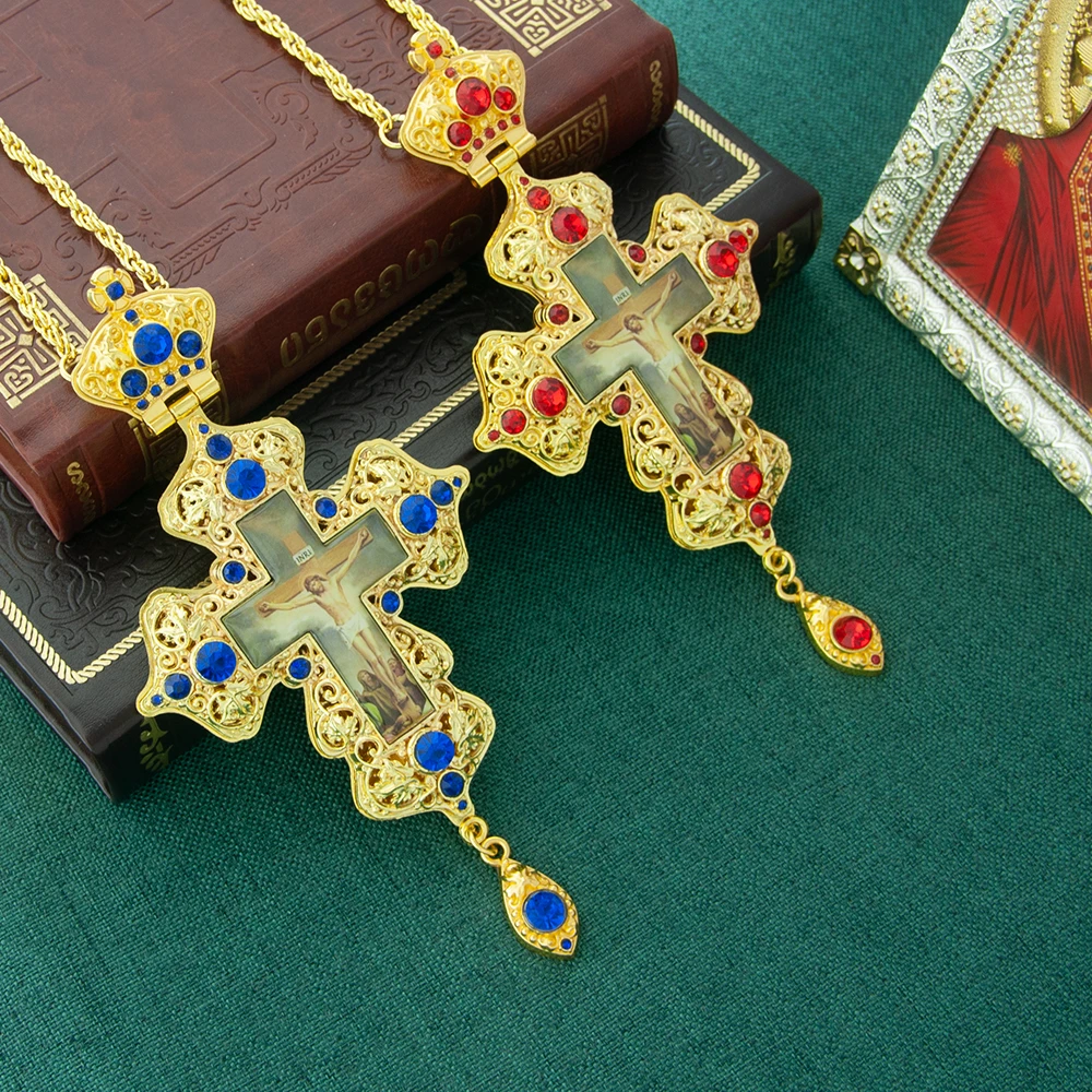 HT Religious Greek Orthodox Church Hollowing Process Bishop's Pectoral Cross Necklace for Ordination of Priest