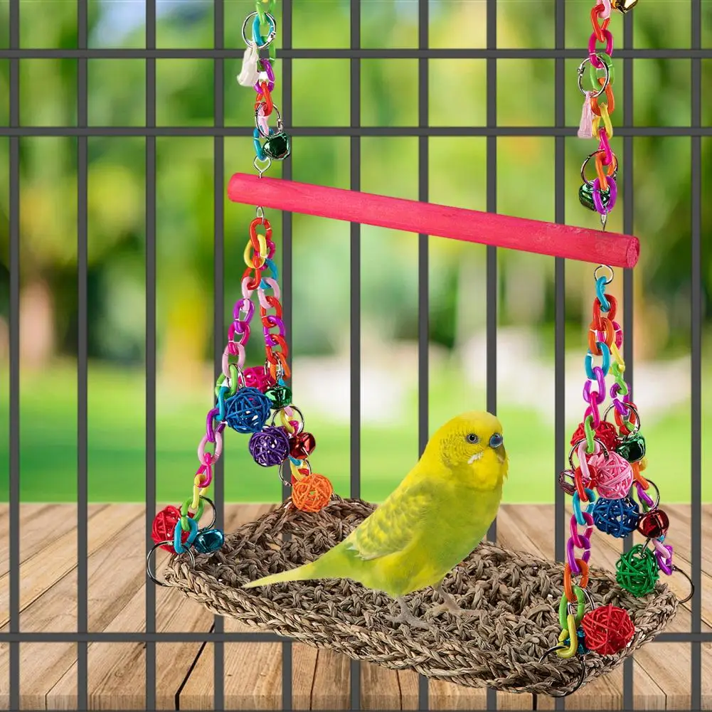 Bird Parrot Swing Toys Woven Climbing Hammock Swing Mat Colorful Parrot Hammock Birdcage Stands For Lovebirds Cockatiel Budgie