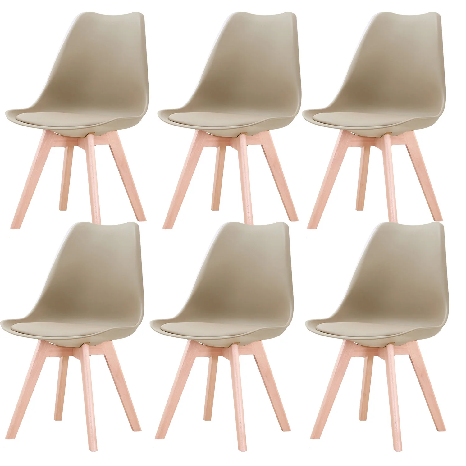Een set van 6 Scandinavische middeleeuwse eetkamerstoelen PU-gewatteerde zitting Beukenhouten poten Bureaustoelen voor eetkamer slaapkamer balkon restaurant