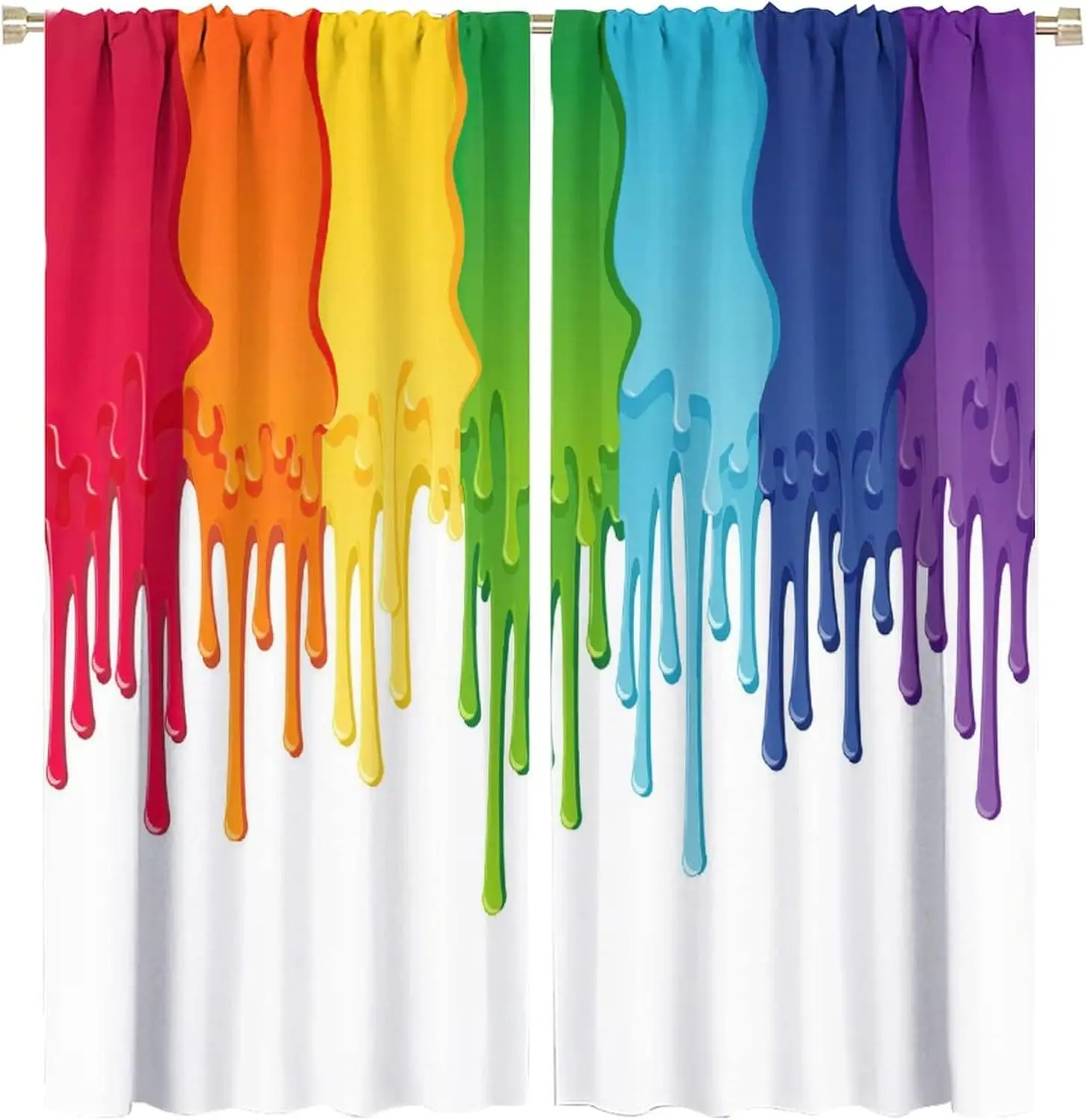 Abstract Rainbow Blackout Window Curtains,Rainbow Colored Paint with Leaking Splattered Drops Creative Graphic Design Rod Pocket